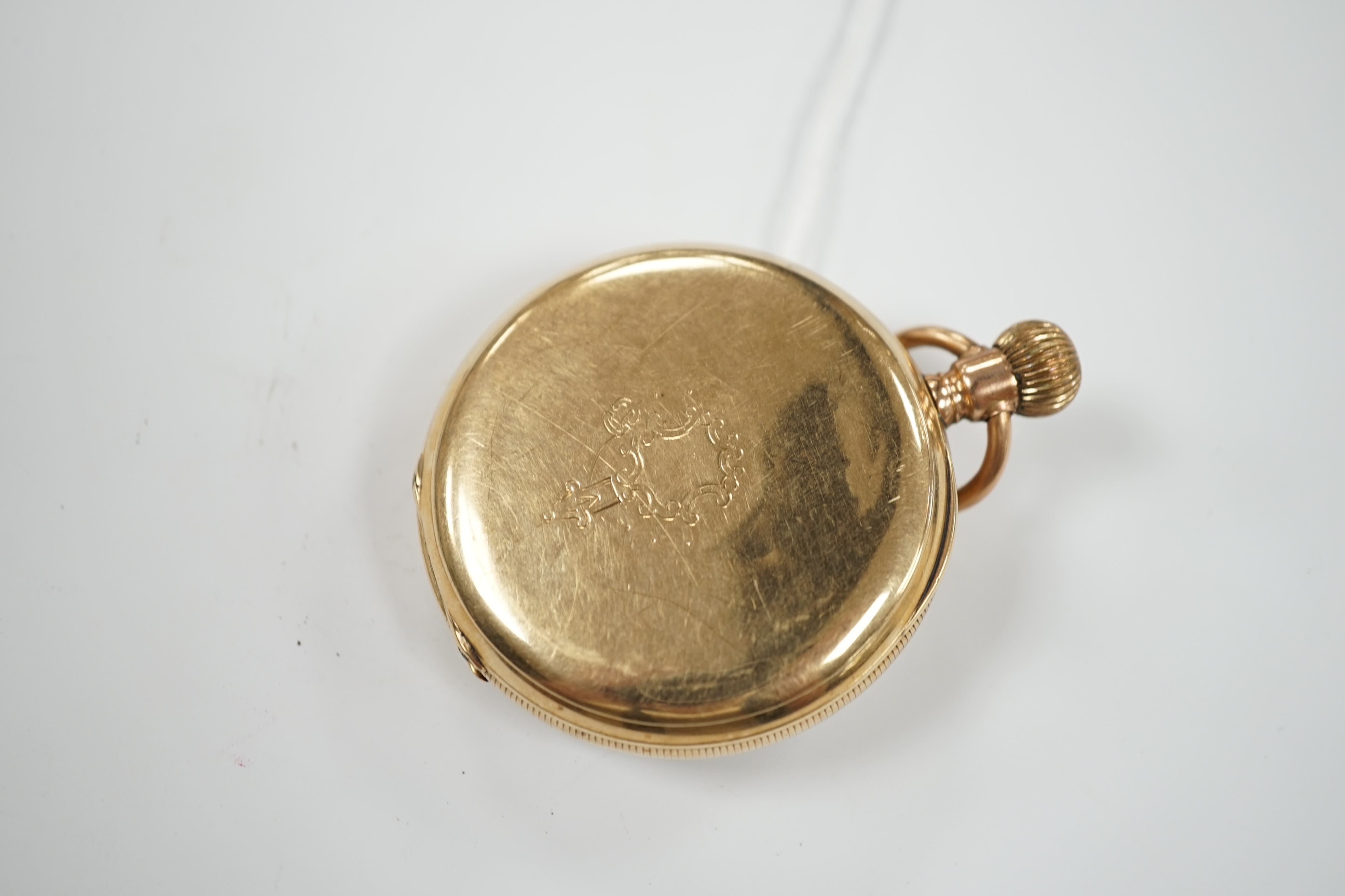 An early 20th century Waltham 9C open face keyless pocket watch, with Roman dial and subsidiary seconds, case diameter 50mm, gross weight 88.9 grams.